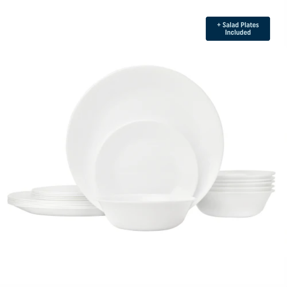 Corelle Winter Frost White Dinnerware Set ¨C Service for 6 + Salad Plates