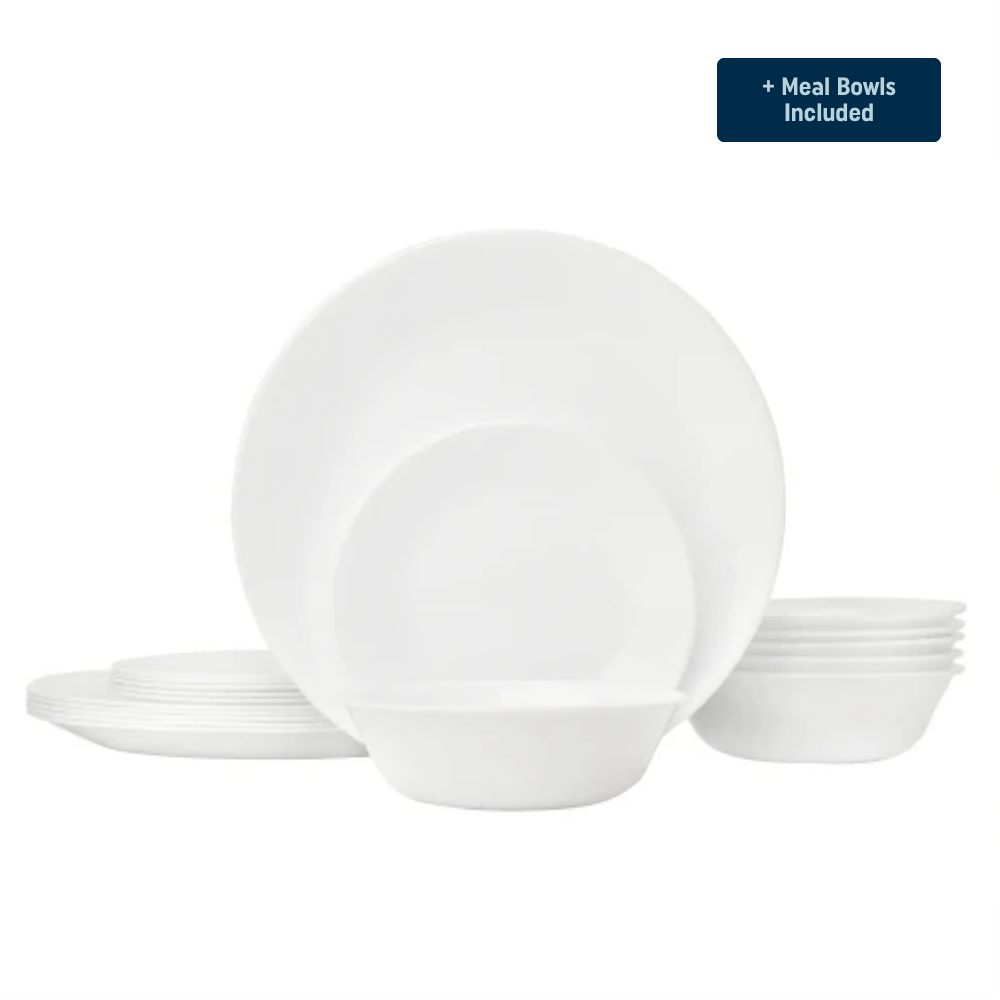 Corelle Winter Frost White Dinnerware Set ¨C Service for 8 + Meal Bowls