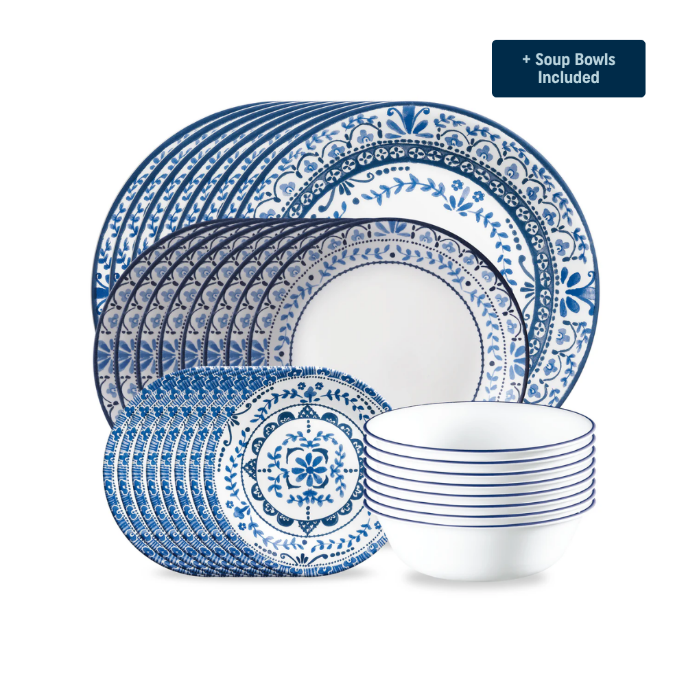 Corelle Portofino Dinnerware Set ¨C Service for 8 + Soup Bowls