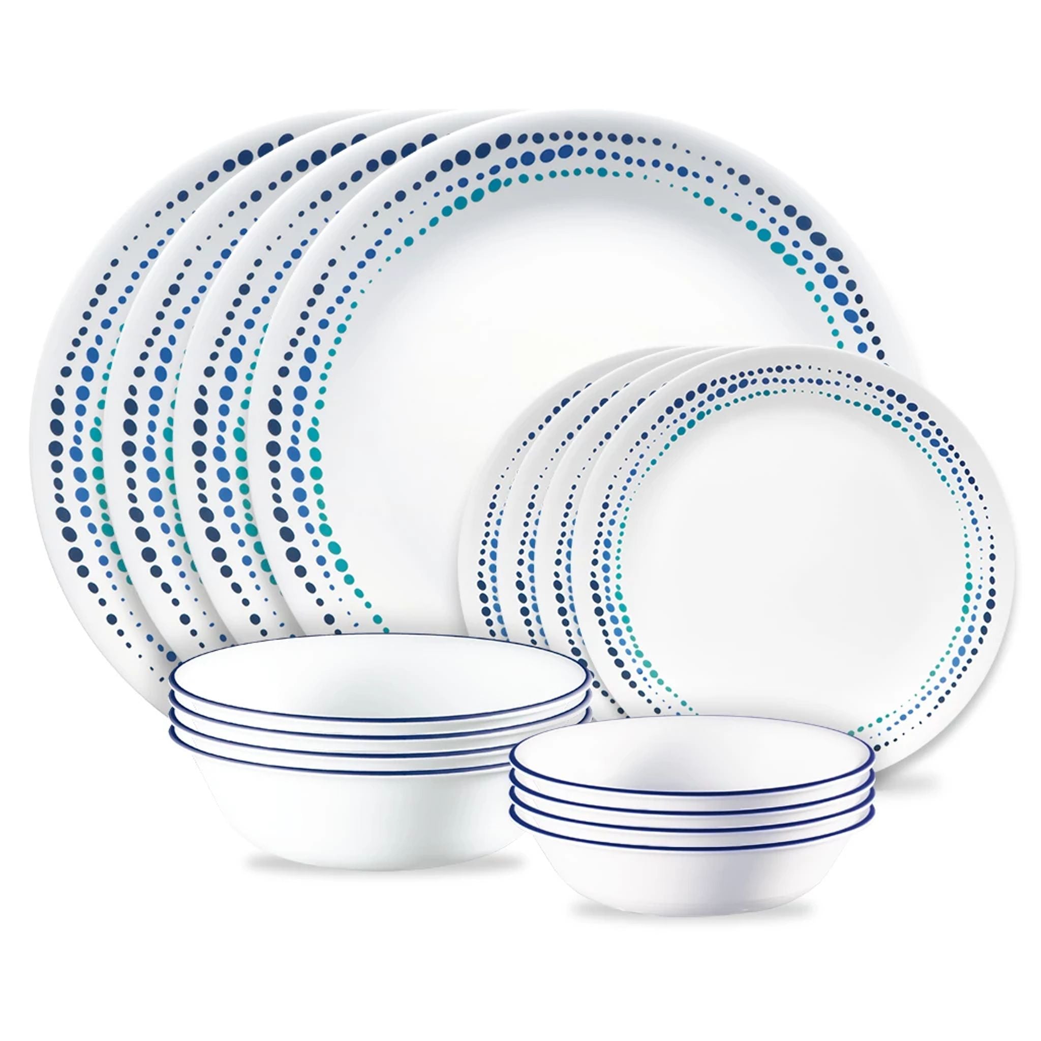 Corelle Ocean Blues 16-piece Mugless Dinnerware Set, Service for 4
